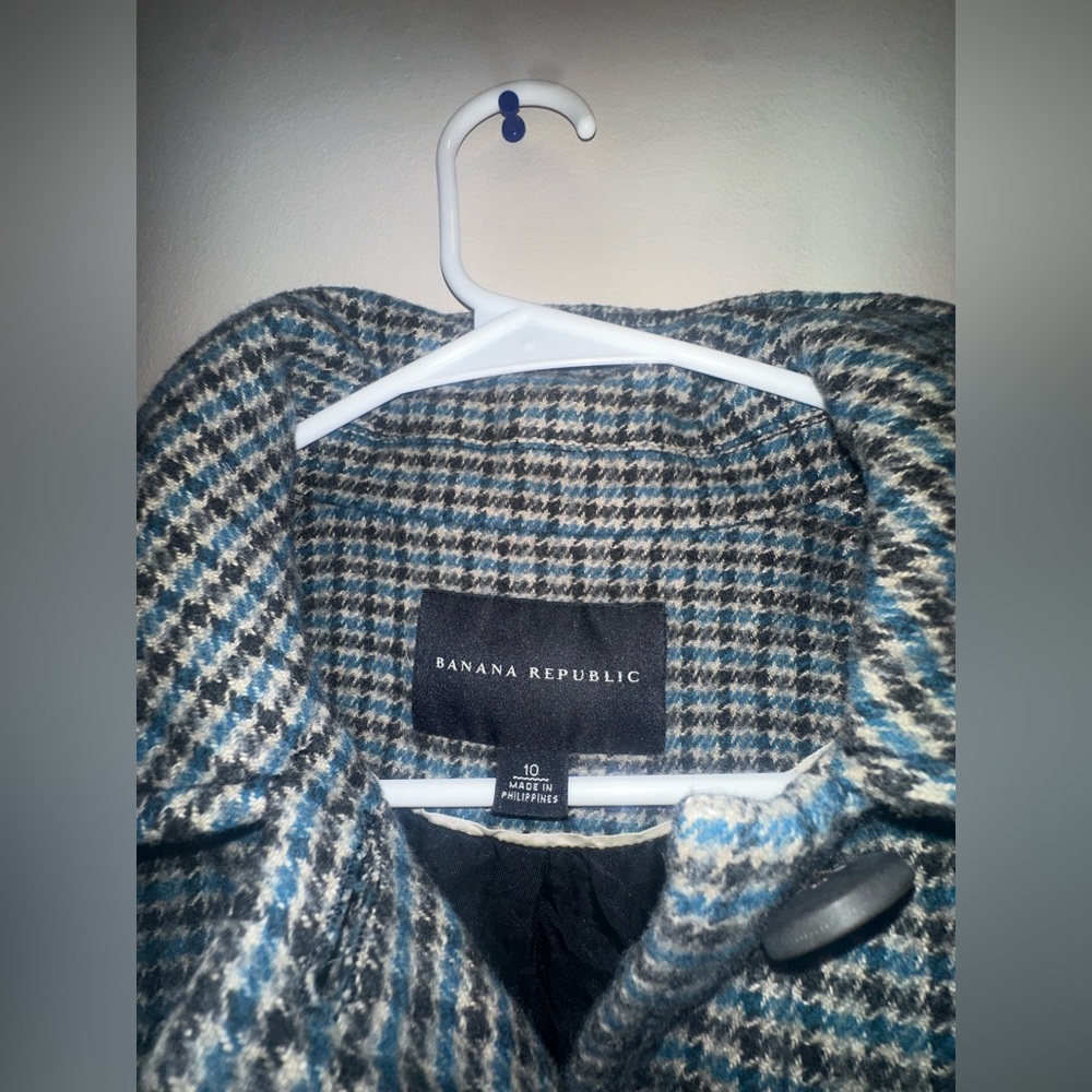 Banana Republic Multi Houndstooth Pea Wool Linen Coat Blue Size 10 Medium - Picture 4 of 9